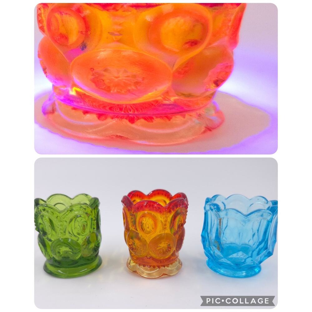 GLOWS 3 LE Smith Amberina Moon Stars Toothpick Holder LOT Glass 1 Amberina Glows